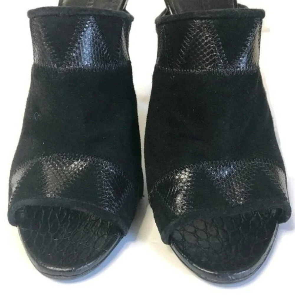 Jenni Kayne mule suede patchwork black embossed crocodile trim stiletto heels - Picture 6 of 9